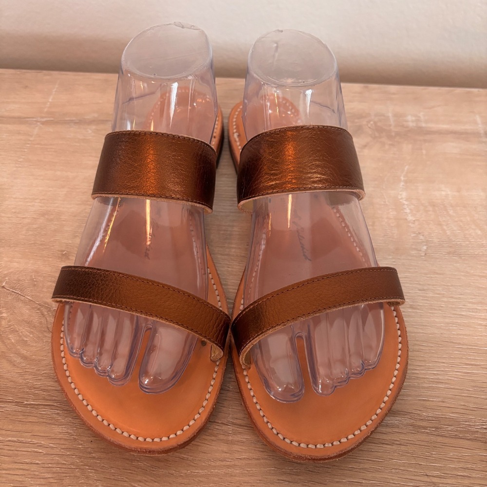 Southern Polished‎ The Savannah Bronze Leather Flat Sandals Women's Size 10